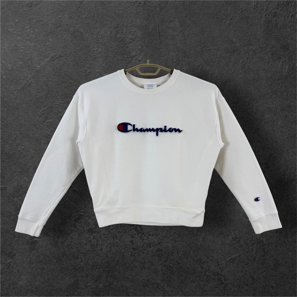 Champion Reverse Weave Sweatshirt Womens S White Embroidered Logo Fleece